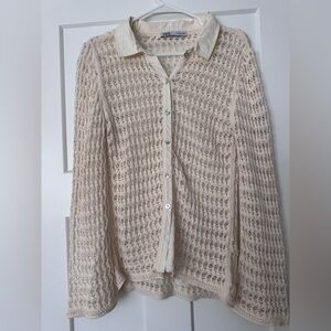 Zara Cream Open-Knit Button Cardigan